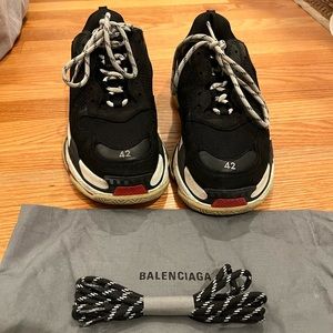 Balenciaga Triple S Sneakers. Size 9.5 US. Black, white, and red.
